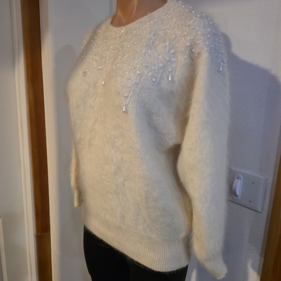CHRISTINE PHILLIPE Ivory Angora Wool Sweater w/Pearls S/M - Picture 1 of 14